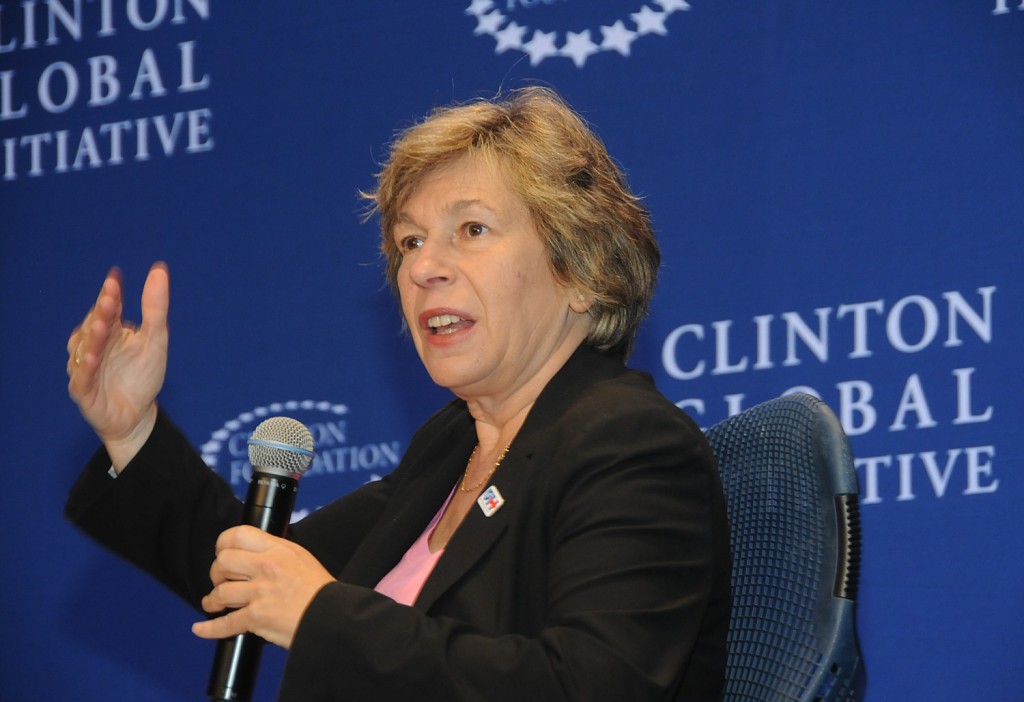 AFT President Randi Weingarten at the 2015 Clinton Global Initiative announcing an AFT initiative to apply $100 million of pension funds towards a new fund to help cities build childcare centers, will serve on Gov. Cuomo's new Common Core Task Force. © 2015 Karen Rubin/news-photos-features.com