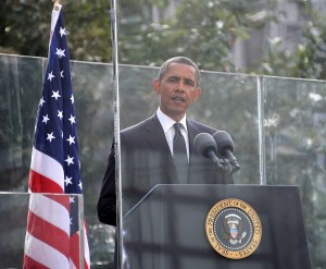 President Obama speaking at 10-Year Commemoration Ceremony of Sept 11 Attacks at Ground Zero, NYC © 2015 Karen Rubin/news-photos-features.com