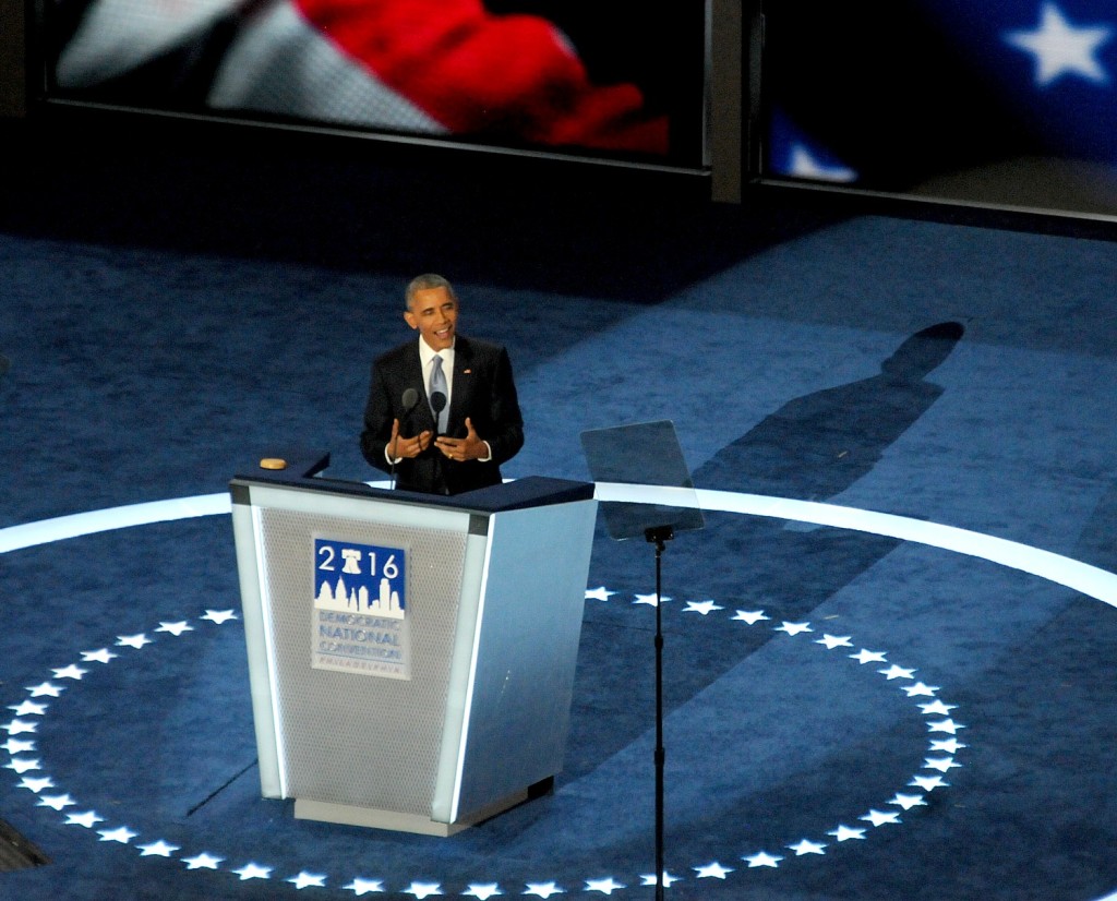 President Barack Obama addresses the Democratic National Convention, Philadelphia, July 27, 2016 © 2016 Karen Rubin/news-photos-features.com