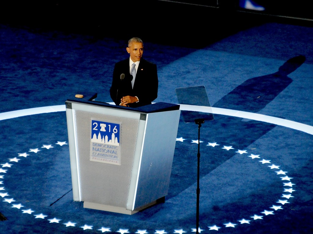 President Barack Obama addresses the Democratic National Convention, Philadelphia, July 27, 2016 © 2016 Karen Rubin/news-photos-features.com