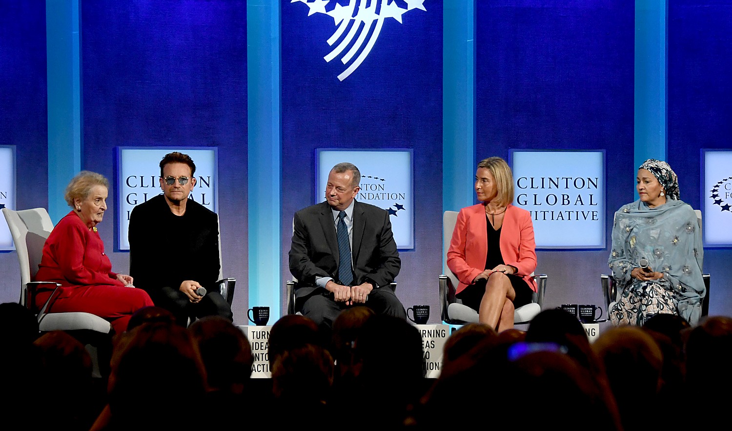 Madeleine K. Albright, chair , Albright Stonebridge Group chairs panel with Bono, lead singer of U2 and co-founder of ONE Campaign; John R. Allen, Brookings Institution, Frederica Mogherini, European Union; Amina Mohammed, Minister of Environment, Nigeria © 2016 Karen Rubin/news-photos-features.com