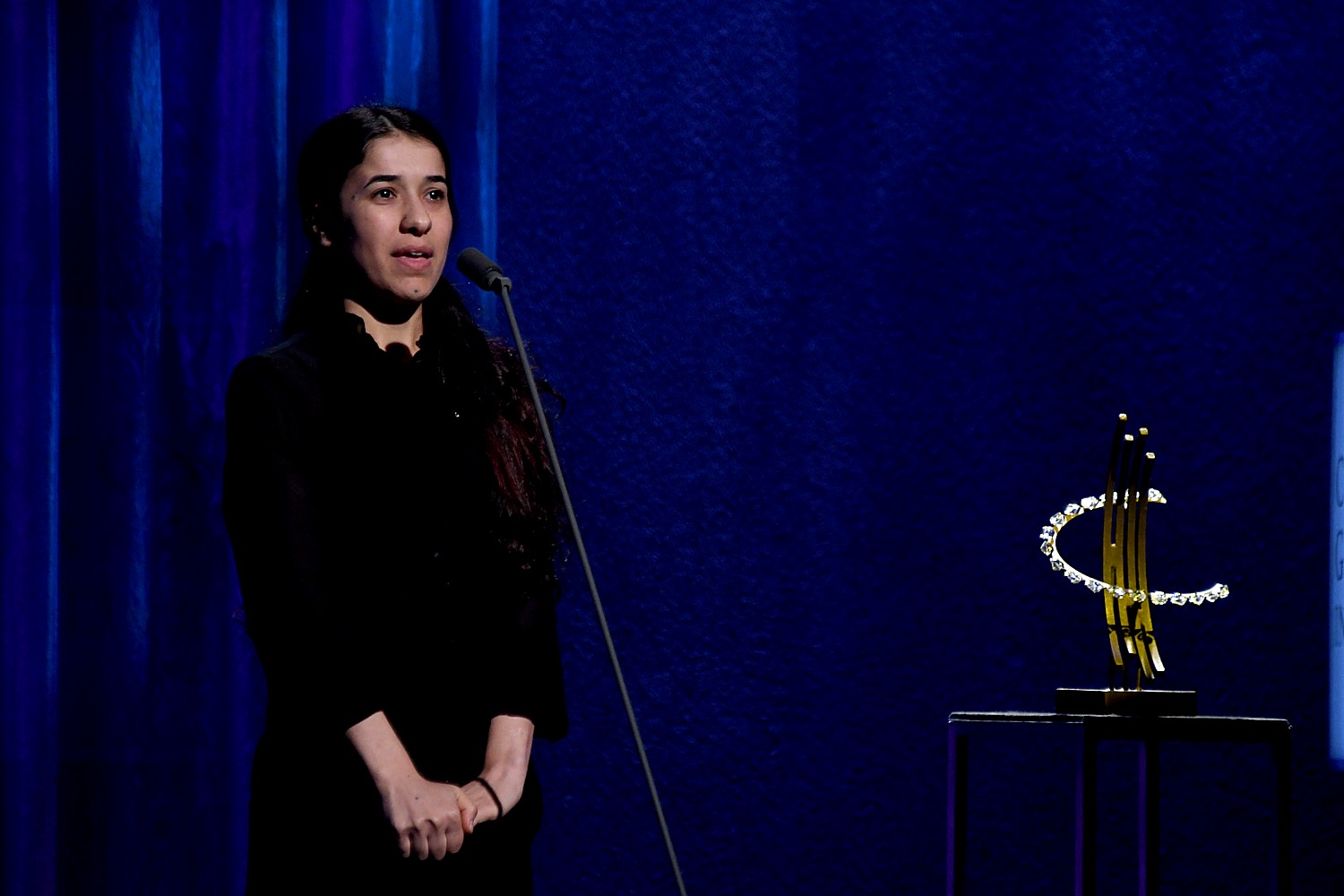 Nadia Murad, a survivor of ISIS terror, has dedicated herself to rescue the thousands of women and girls who have been trafficked in situations of conflict. Honored with a Clinton Global Citizen Award, she also has been named a UN Goodwill Ambassador. © 2016 Karen Rubin/news-photos-features.com