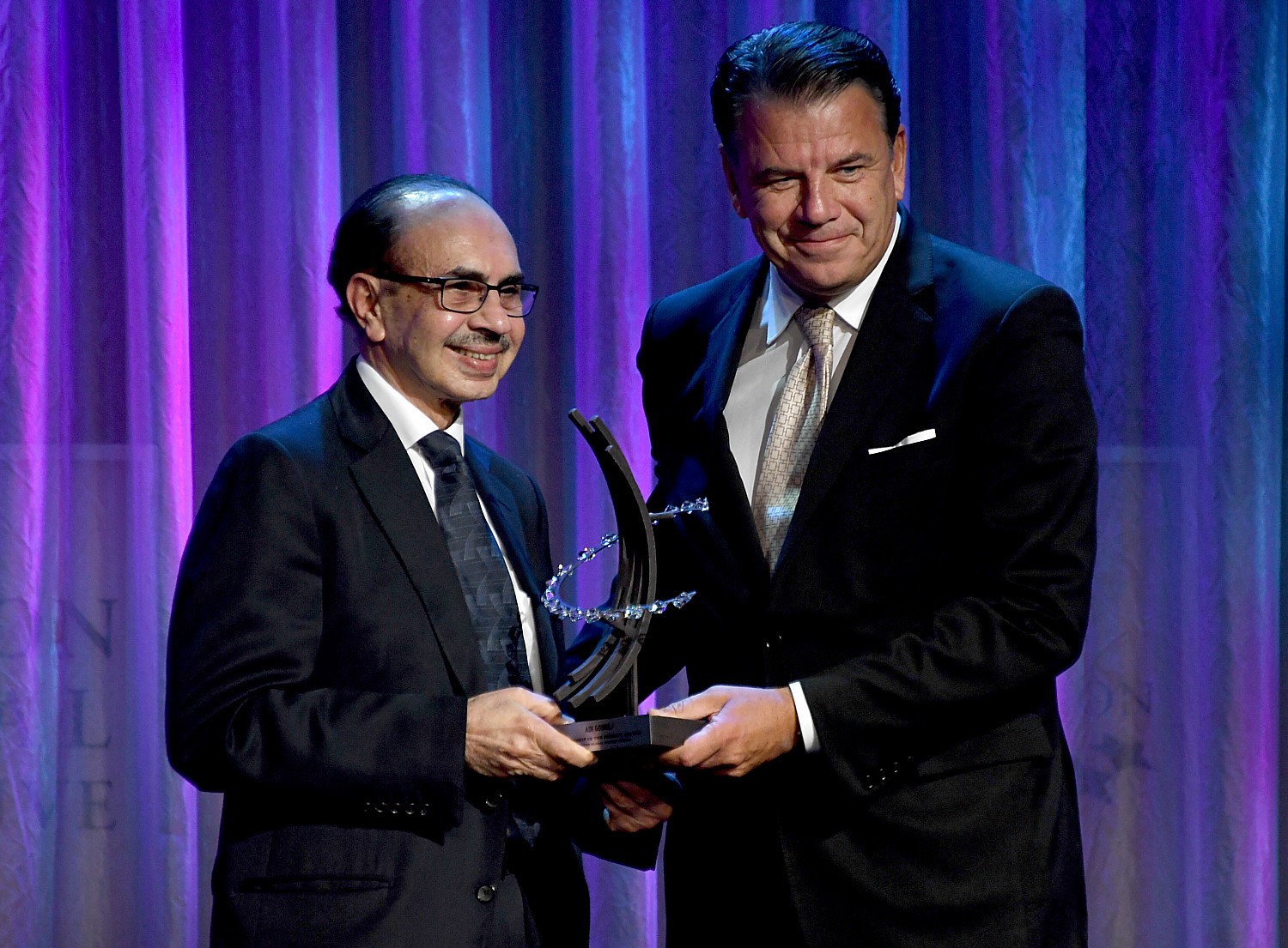 Adi Godrej, chairman of Godrej Group is his presented with the Global Citizen Award for Leadership in the Private Sector from Hikmet Ersek President & CEO of The Western Union Company © 2016 Karen Rubin/news-photos-features.com
