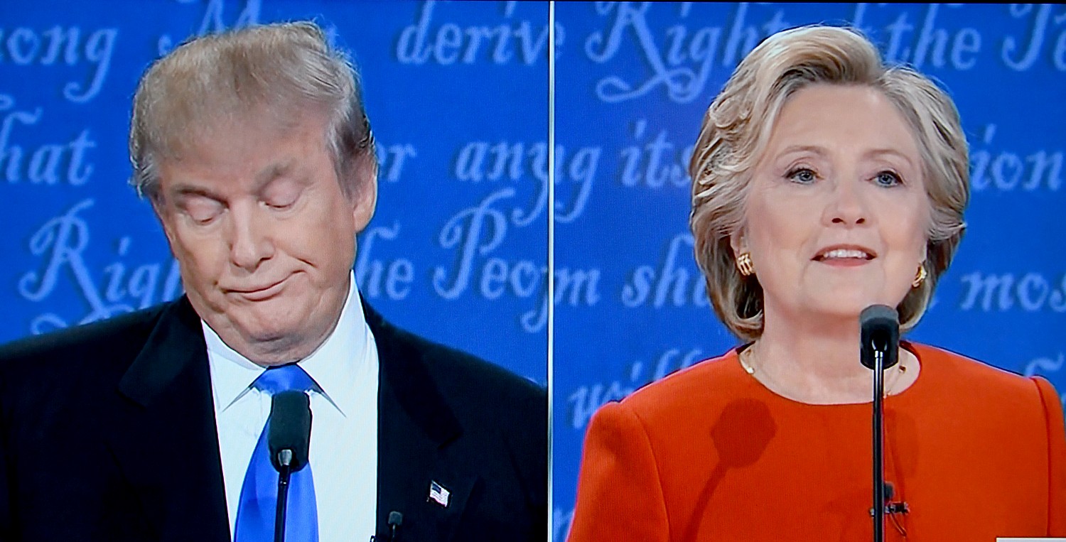 First match-up between Donald Trump and Hillary Clinton at the first presidential debate, held at Hofstra University, Long Island, September 26, 2016, was no match © 2016 Karen Rubin/news-photos-features.com