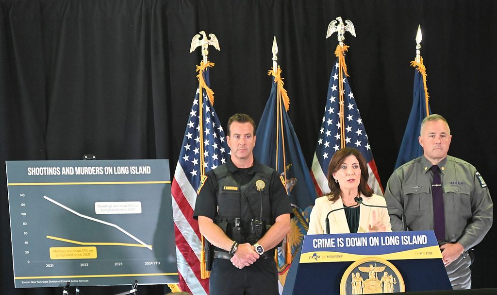 Governor Kathy Hochul announced nearly $36 million has been awarded to local law enforcement agencies in 21 counties to continue the state’s progress in reducing gun violence. The state has had the fewest shooting victims since it began tracking data two decades ago; shootings are down 67 percent since Hochul took office in 2021 © Karen Rubin/news-photos-features.com